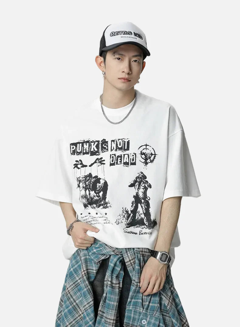 Turn-Of-Era Artwork Oversized Cotton T-Shirt