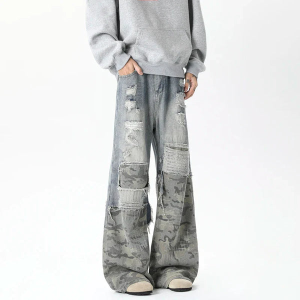 Chic Woodland Torn Mosaic Wide Denim