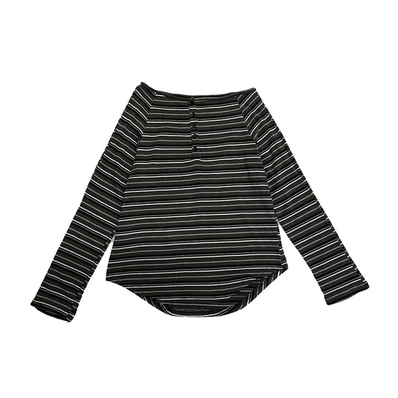 Women Urban-Edge Washed-Out Line-Pattern Slash Neck Raw-Edge T-Shirt