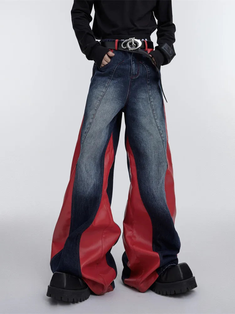 Metro Red Mosaic Relaxed Bell Leg Denim