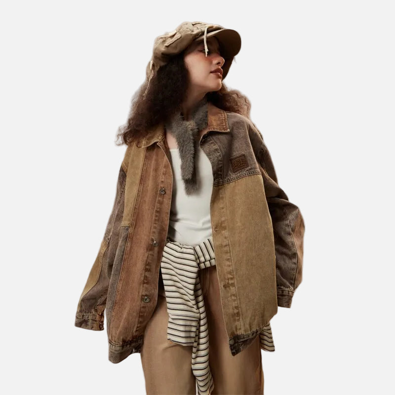 Contrast Stitch Mocha Denim Jacket