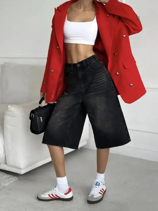 Metro Low Waist Wide Leg Denim Shorts