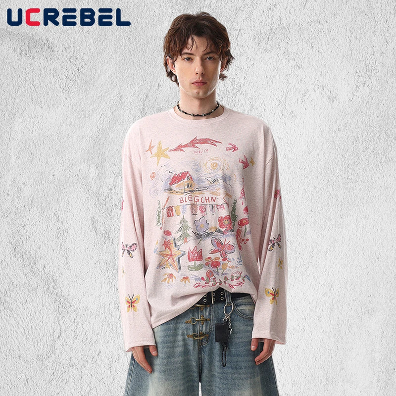 Grafiti Baskılı Uzun Kollu Tişört, önden görünüm — Navra Wear