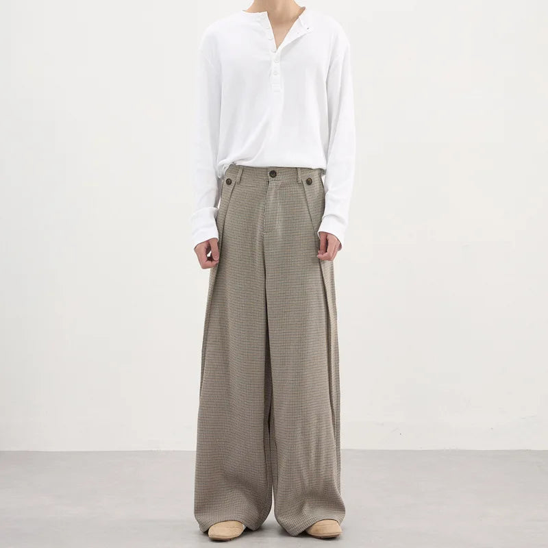 Vintage Wide Leg Ekose Kumaş Pantolon, önden görünüm — Navra Wear