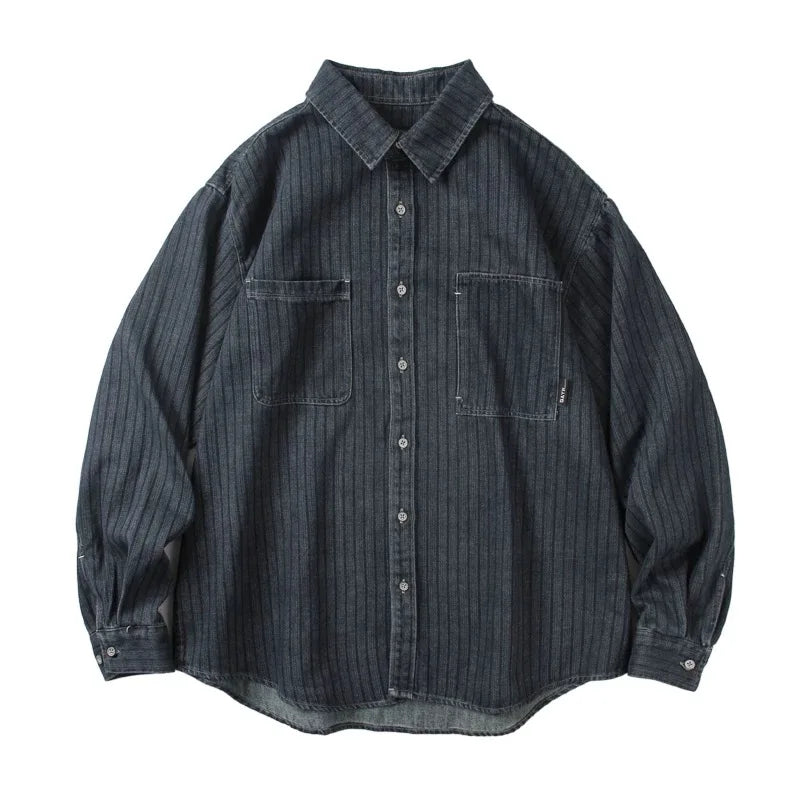 Oversize Çizgili Günlük Gömlek, önden görünüm — Navra Wear