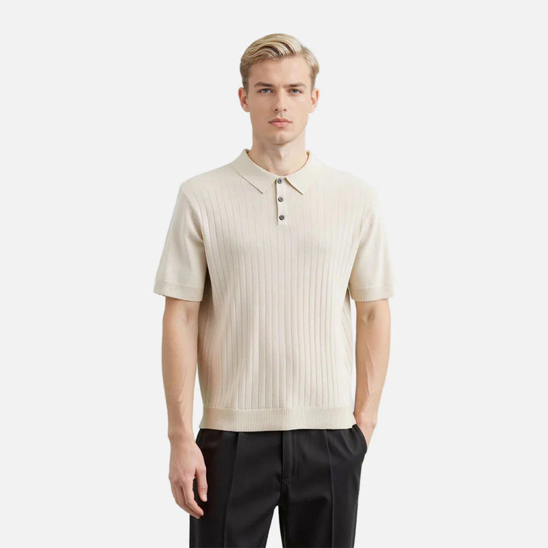 Bright-Days Stars-and-Stripes Style Multi-Stripe Placket-Neck T-Shirt
