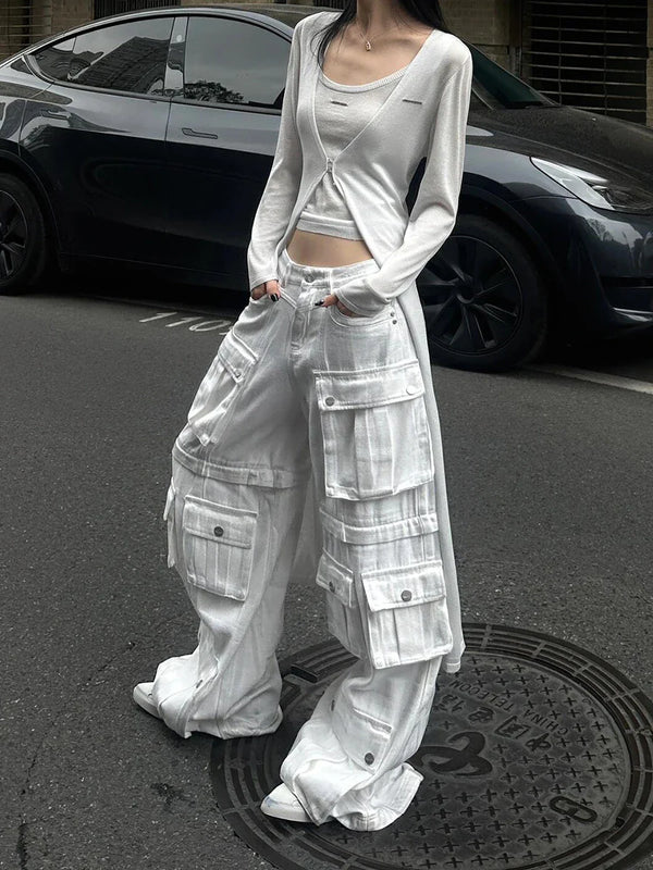 Women Edgy White Utility Denim
