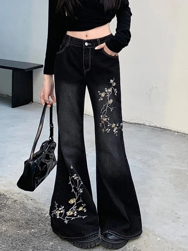 Heritage Flower Stitched Bell Denim