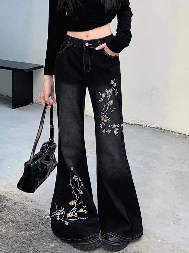 Heritage Flower Stitched Bell Denim