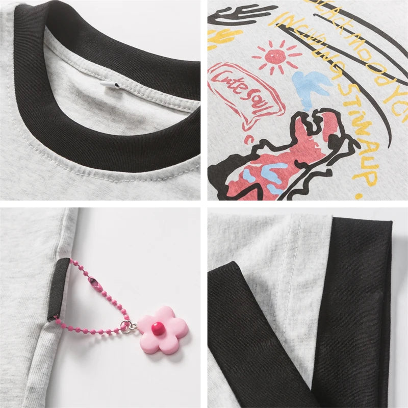 Kenar Detaylı Patchwork Tişört, yan görünüm — Navra Wear