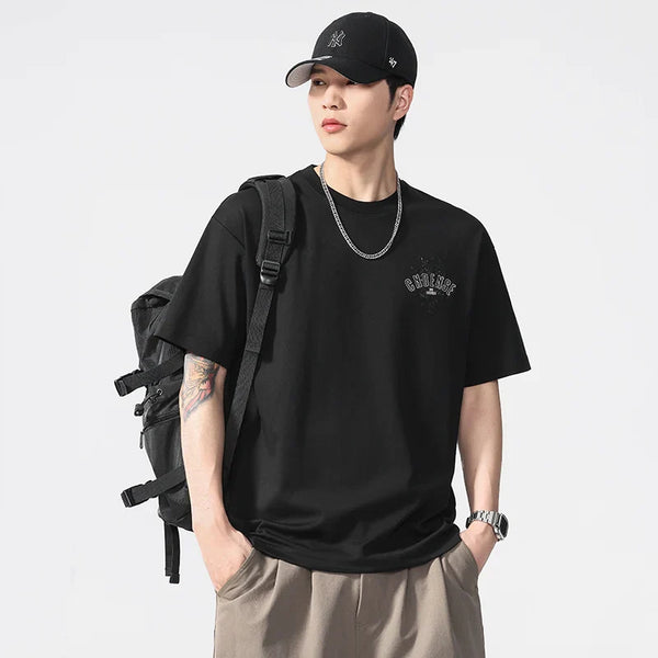 Sleeve Short Stretchy White and Black T-Shirt
