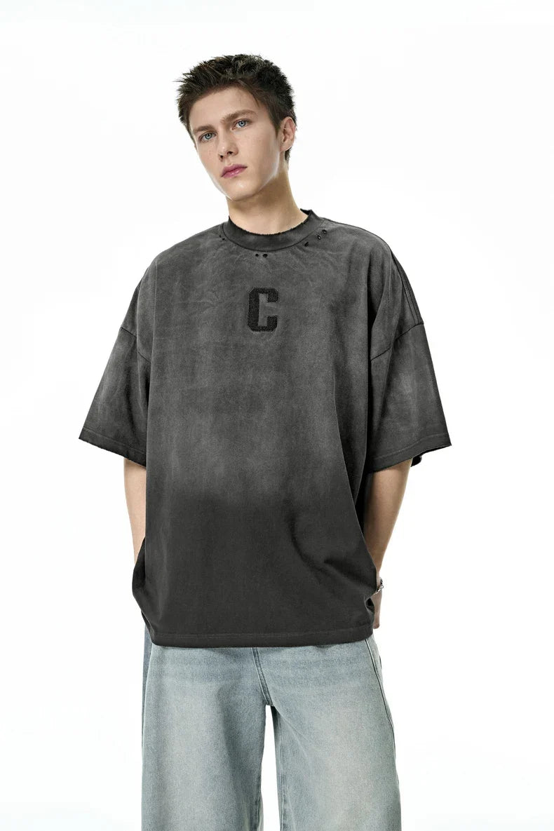 Distress-Washed Print Throwback T-Shirt