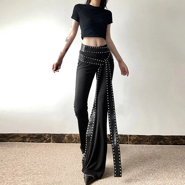 Solid High-Rise Leather Flare