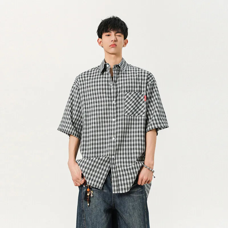 Mens Stylish Plaid Cool Short Sleeve Top