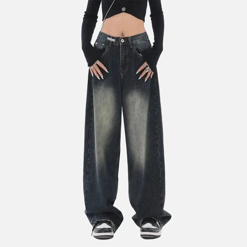 Kadın Vintage Yıkanmış Yüksek Bel Jean Pantolon, önden görünüm — Navra Wear