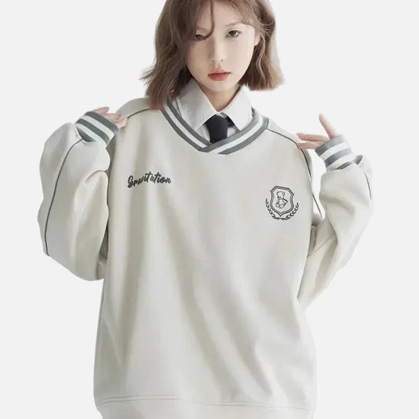 Varsity Contrast Retro V-Neck