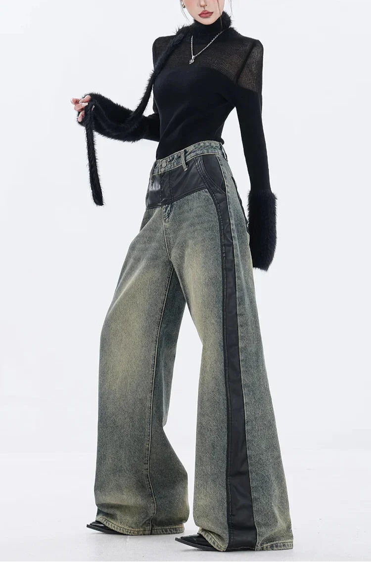 Kadın Vintage Hip-Hop Baskılı Jean Pantolon, önden görünüm — Navra Wear