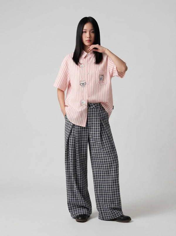 Chill Cartoon Needle-Art Button-Up Shirt
