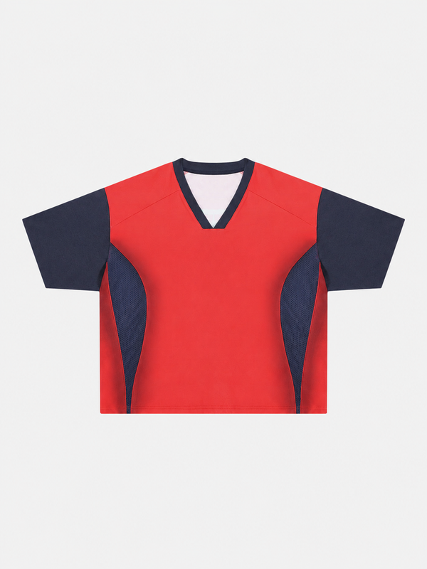 Boxy 77 V Yaka Tişört, detay görünüm — Navra Wear