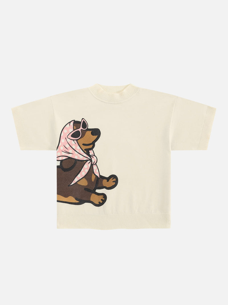 Boxy Köpek Triko Tişört, önden görünüm — Navra Wear