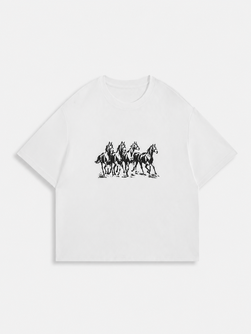 Boxy At Baskılı Tişört, detay görünüm — Navra Wear