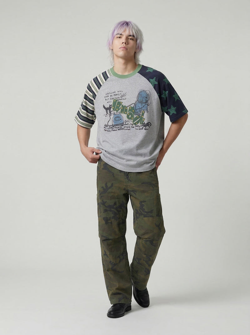 Whimsical Hound Illustrated Raglan T-Shirt