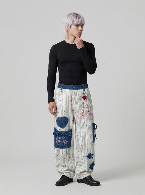 Striped Baggy Wide-Leg