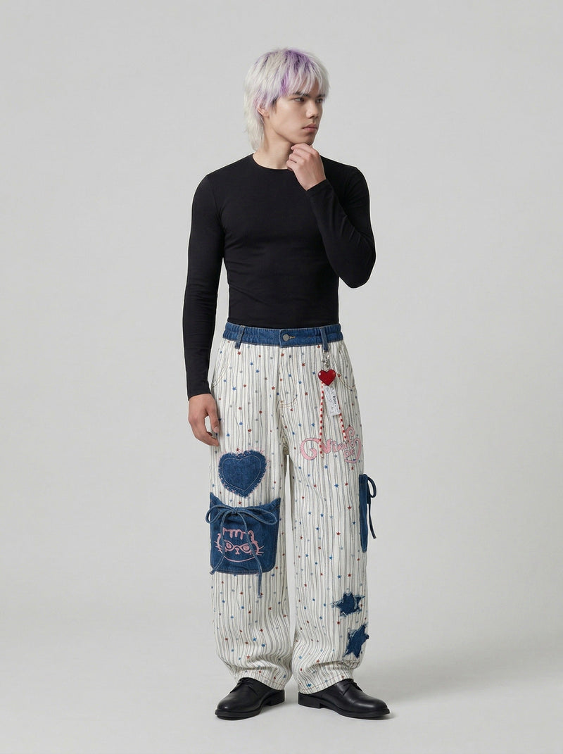 Striped Baggy Wide-Leg