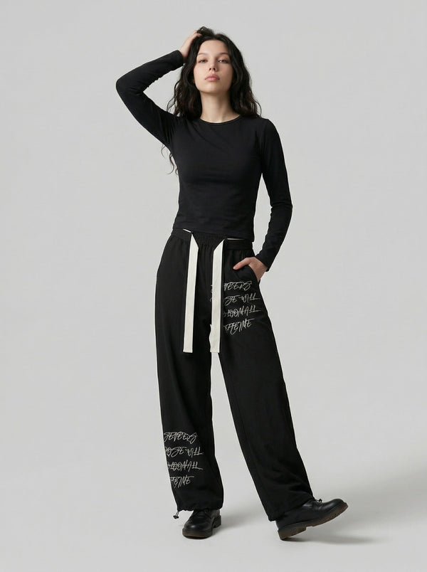 Script Print Baggy Wide-Leg
