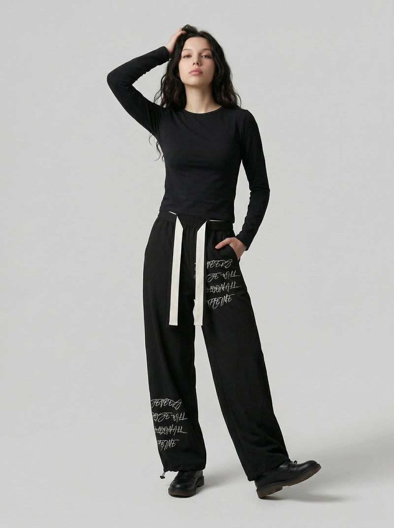 Script Print Baggy Wide-Leg