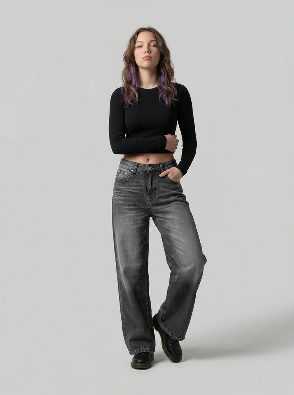 Faded High-Waisted Bell-Leg Denim
