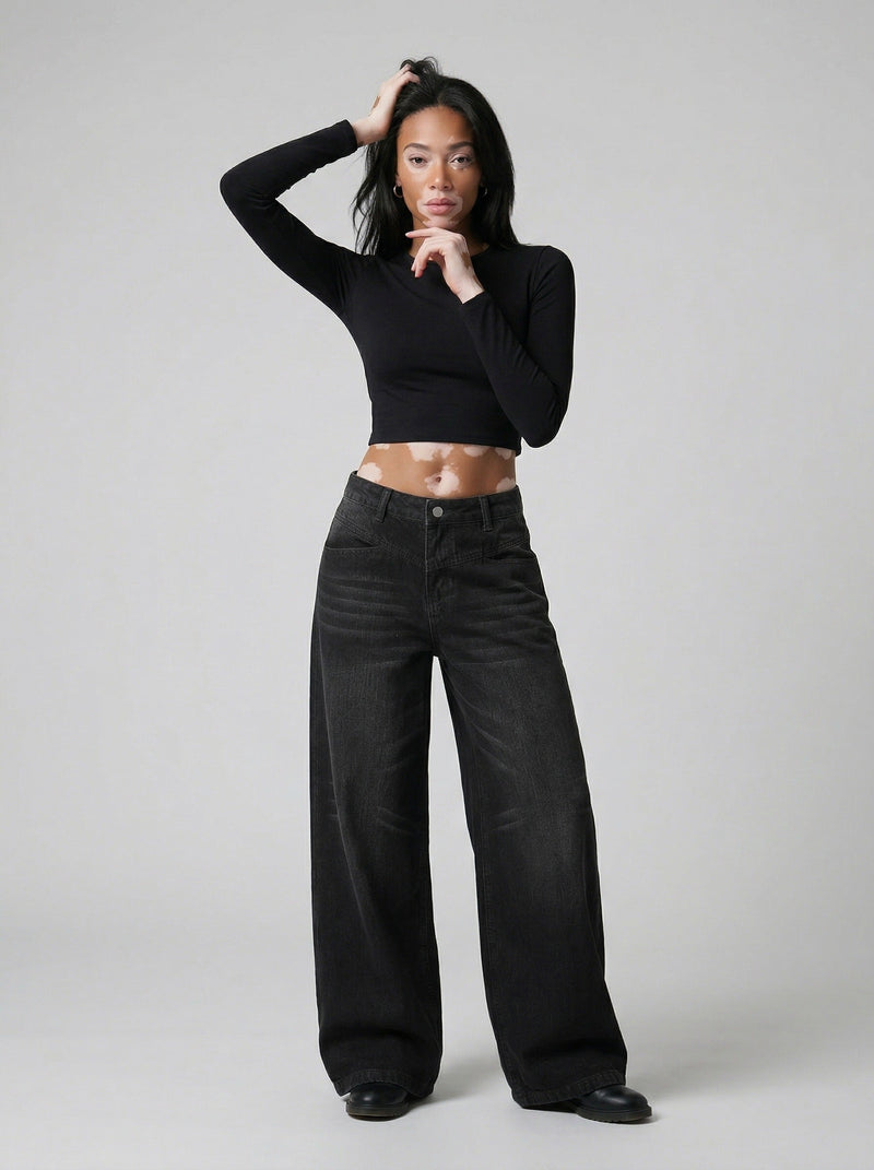Faded Bell-Leg Denim Trousers