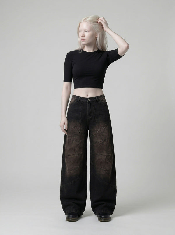 Faded Bell-Leg Denim Trousers