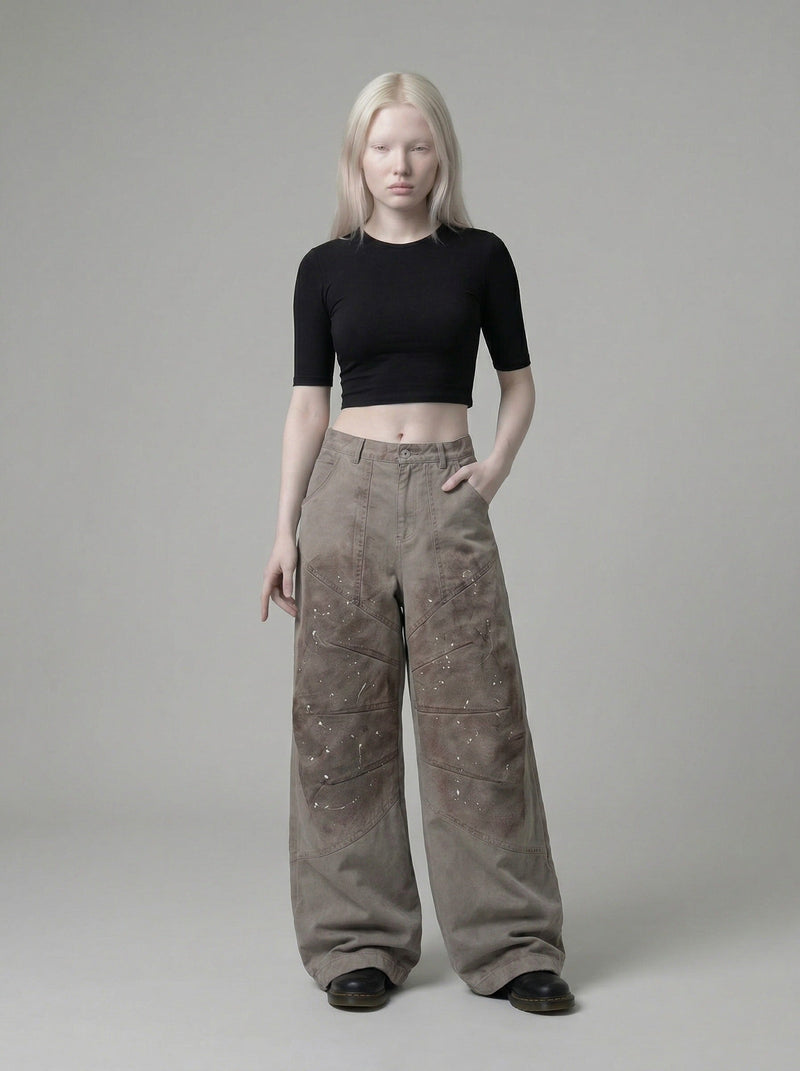 Distressed Wide-Leg Trousers