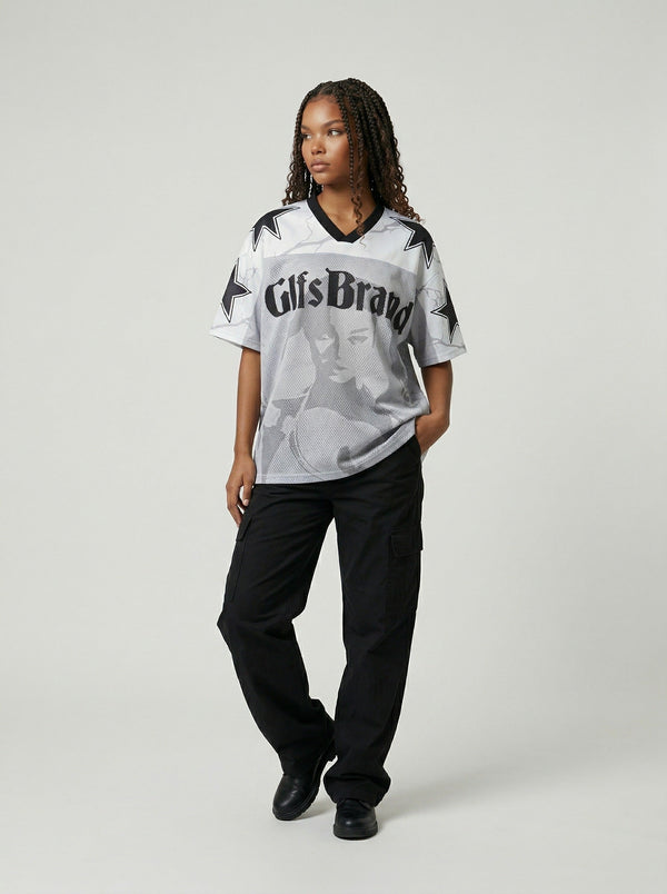 Glfs Brand Rough-Edge V-Neck Tee