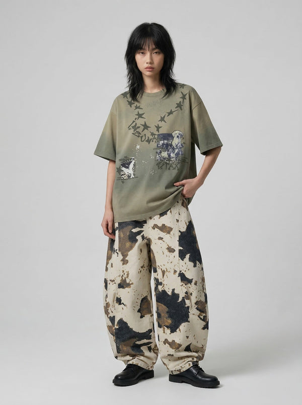 Gradient Oversized Puppy Visual T-Shirt