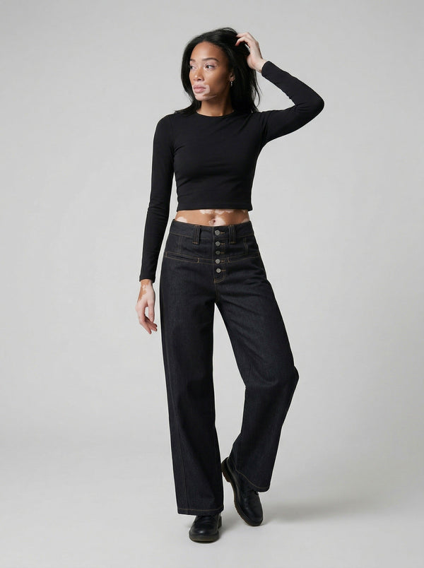 High-Waisted Bell-Leg Denim