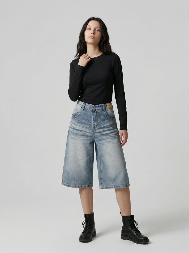 Ice Wash Wide Culotte Shorts