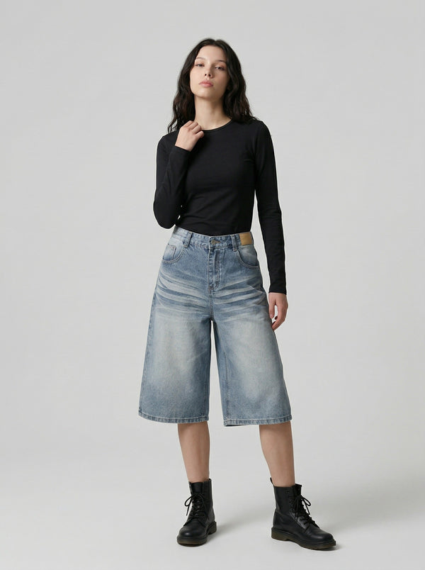 Ice Wash Wide Culotte Shorts