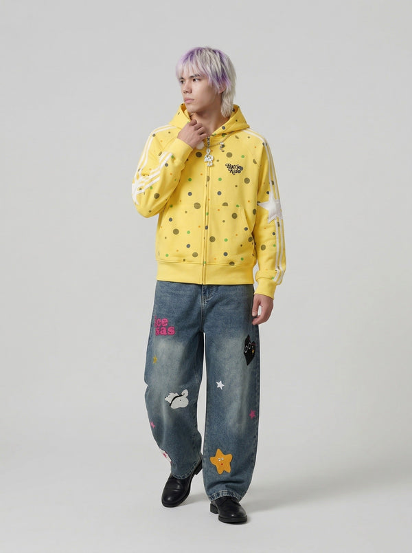 Polka Dot Full-Zip Sweatshirt Jacket