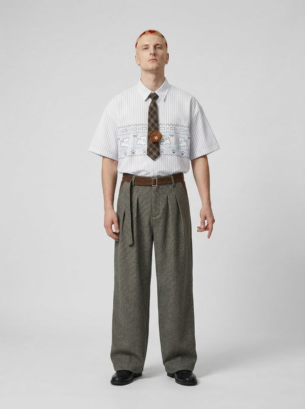 Puppy Tie Bar-Print Short Sleeve Shirt