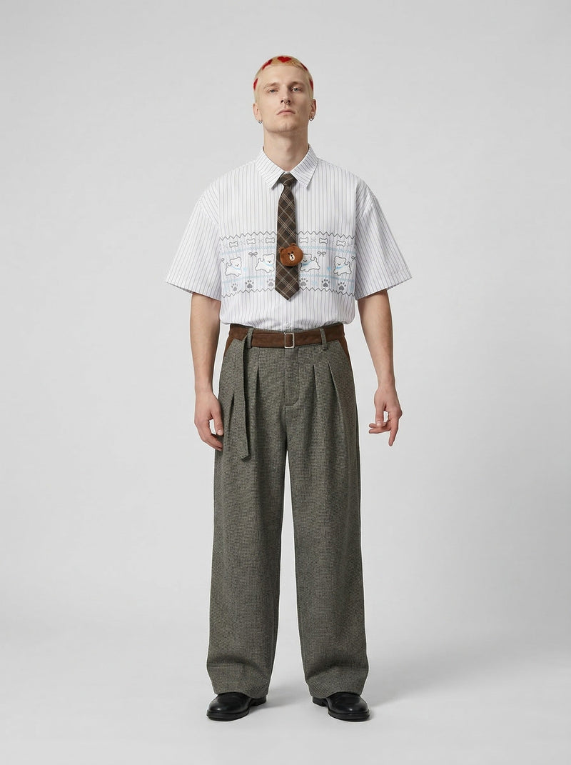 Puppy Tie Bar-Print Short Sleeve Shirt