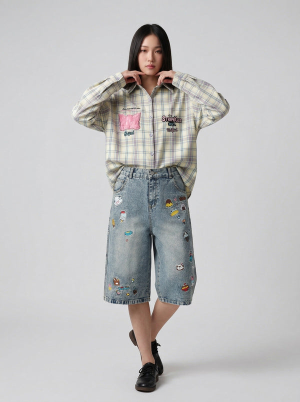 Stitch Pop Denim Culotte Shorts