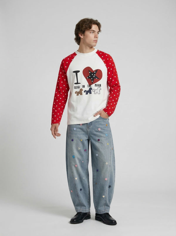 Raglan Heart Starry Long-Sleeve T-Shirt
