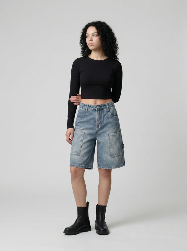 Heritage Vibe Multi-Pocket Denim Shorts