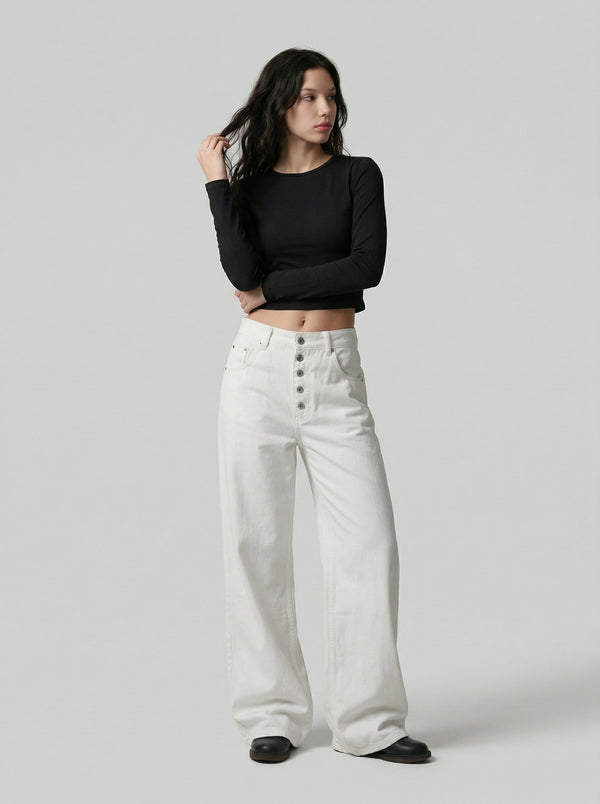 High-Rise Wide-Leg Casual Trousers