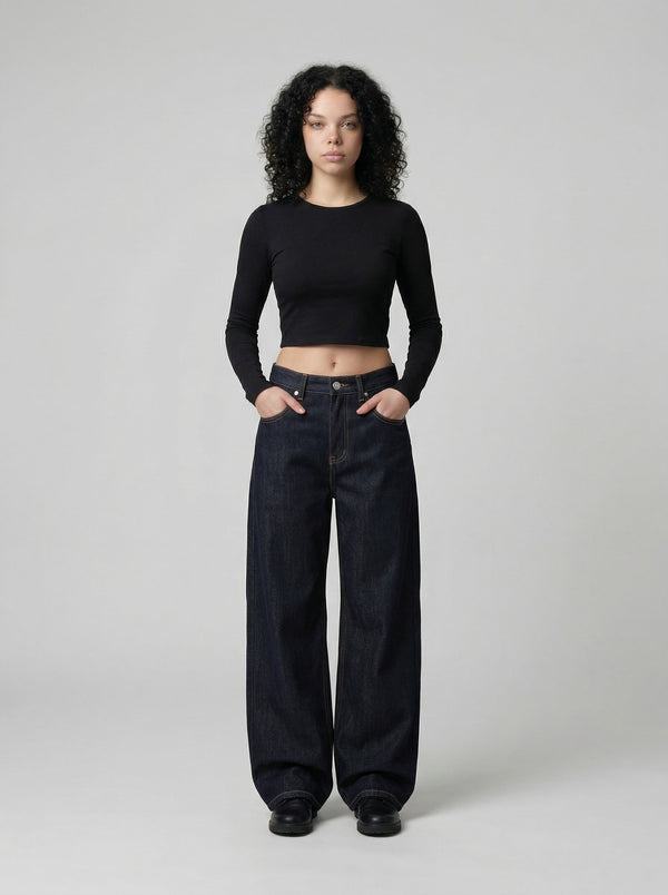 Bell-Leg Easy-Cut Denim Trousers
