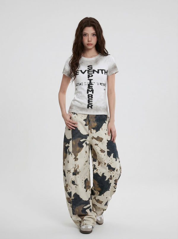 Rough-Edge Visual Short-Sleeved T-Shirt