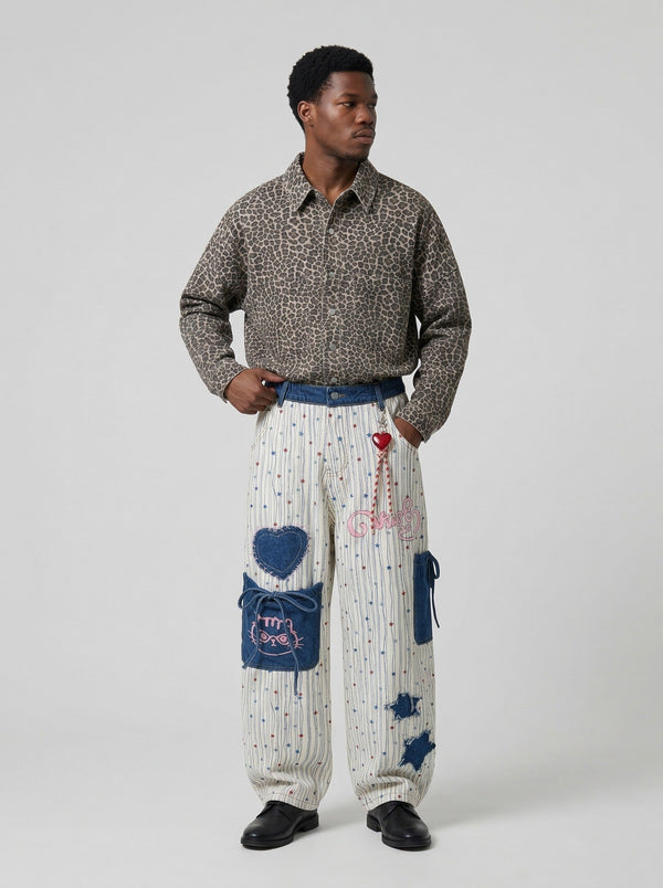 Embroidered Balloon Wide-Leg