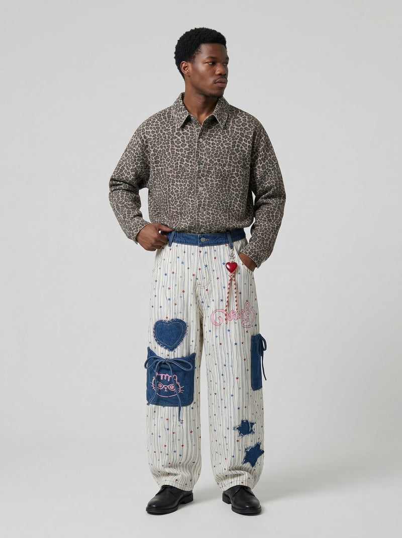 Embroidered Balloon Wide-Leg